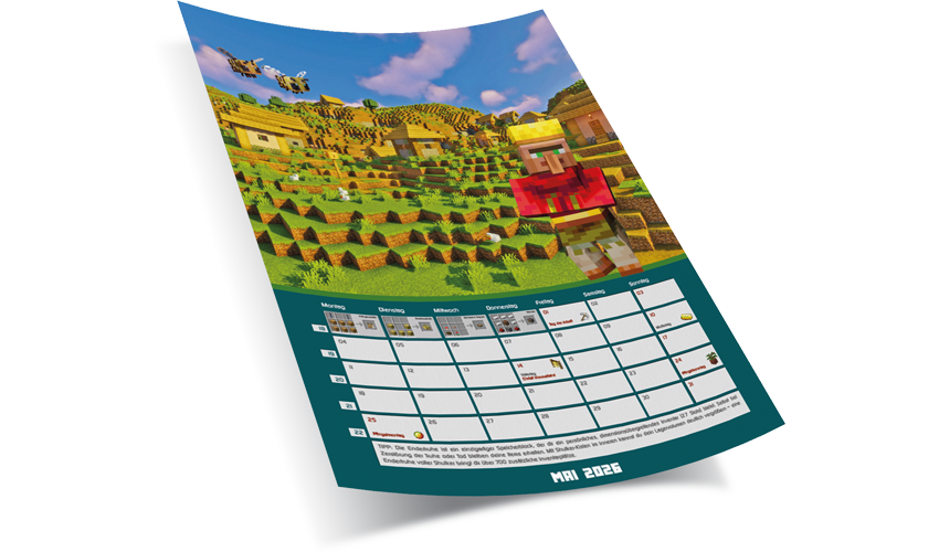 Minecraft Kalender Kalender 2026 DIN A4 mit Minecraft – Markt+Technik Verlag GmbH
