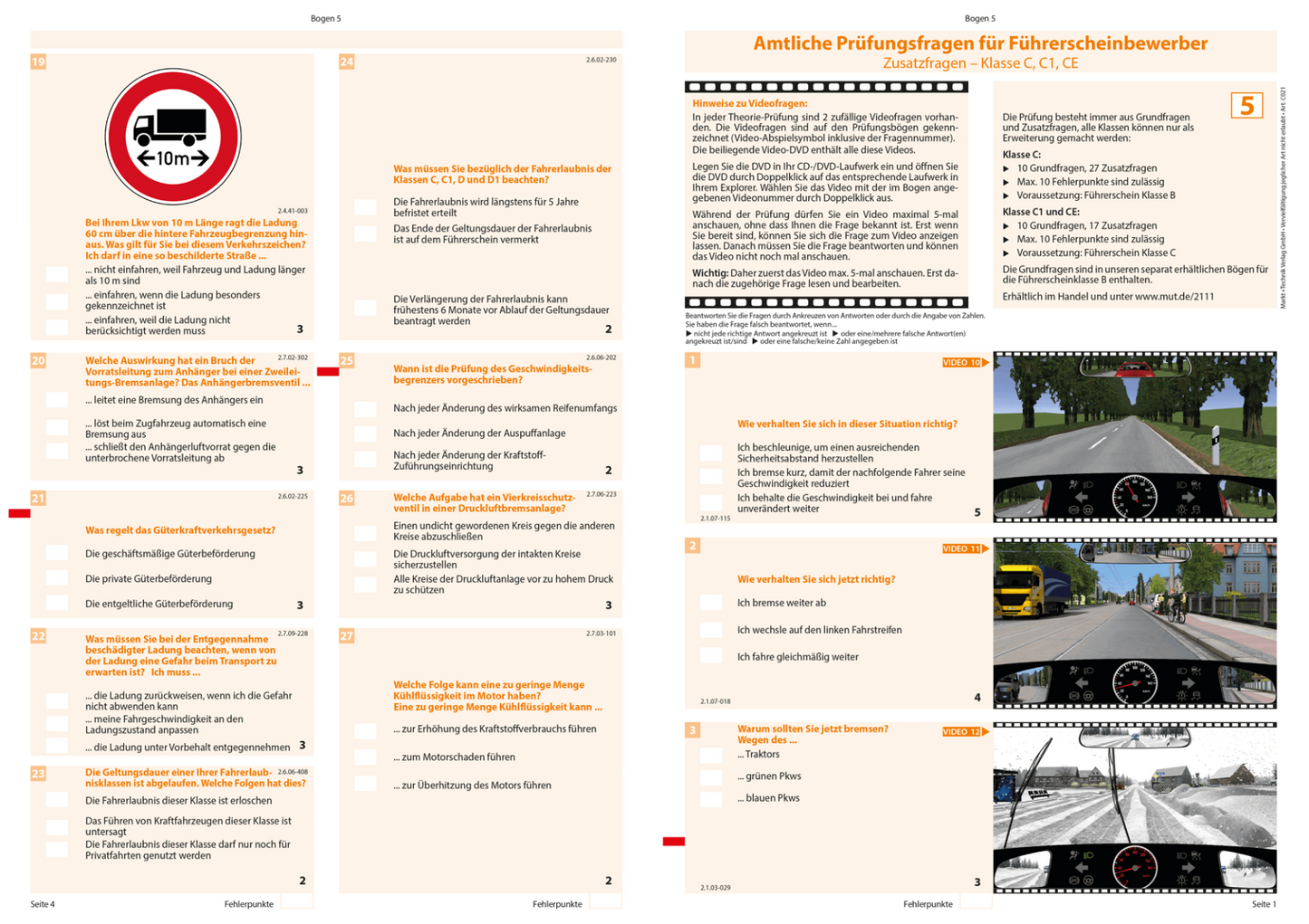 Fahrschule C - Amtliche Prüfungsfragen