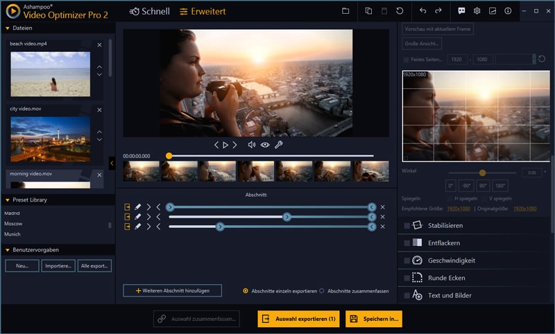 Ashampoo Video Optimizer Pro 2: Hocheffektiv Videos bearbeiten