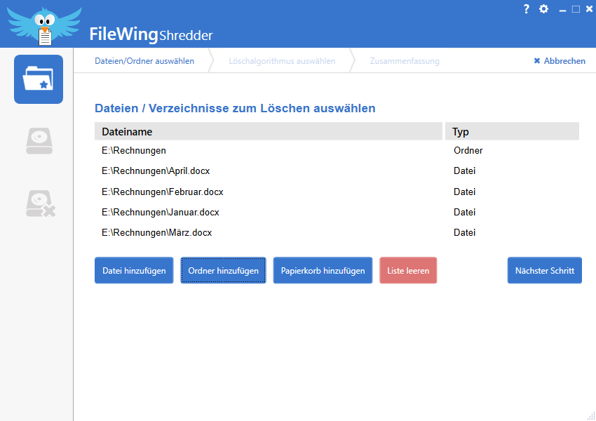 Sicher ist sicher – FileWing Shredder löscht Daten unwiederbringlich.