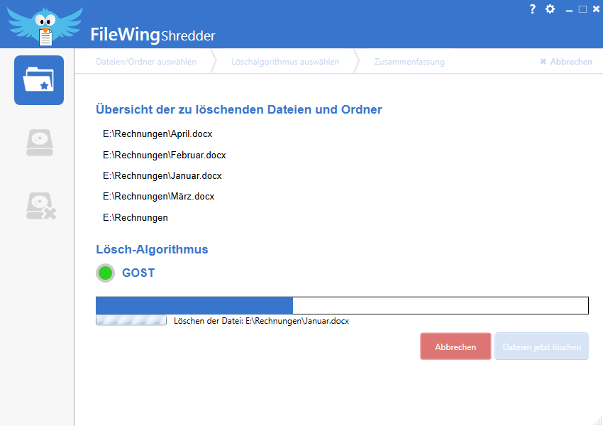 Sicher ist sicher – FileWing Shredder löscht Daten unwiederbringlich.