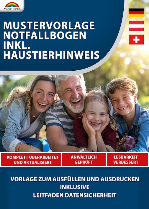 Notfallbogen und Notfallkarte mit Haustierhinweis - Mustervorlage 2025