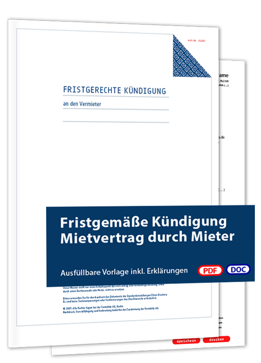 Fristgemäße Kündigung Mietvertrag durch Mieter - Mustervorlage