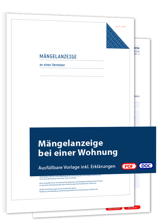 Mängelanzeige bei einer Wohnung - Mustervorlage