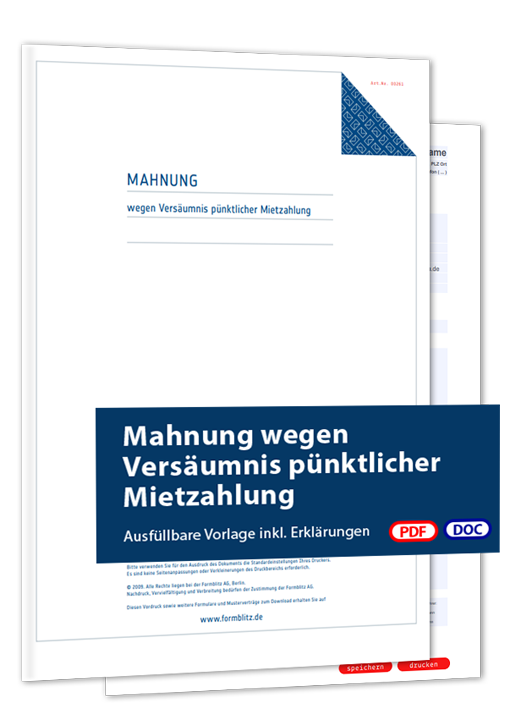 Mahnung wegen Versäumnis pünktlicher Mietzahlung - Mustervorlage
