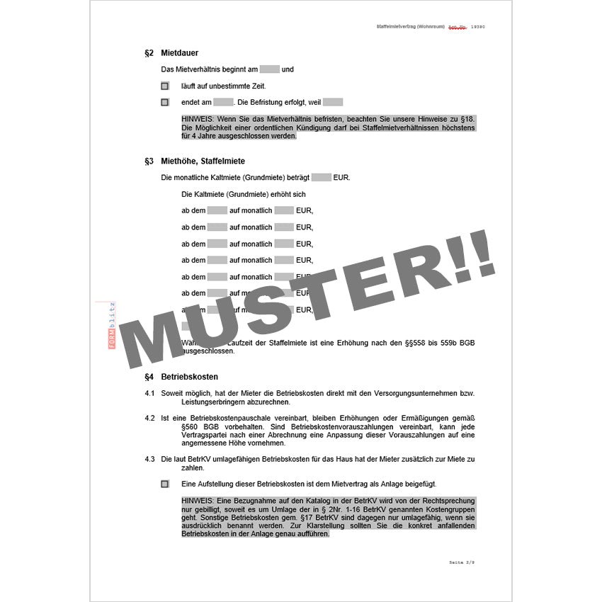 mietvertrag zelt muster Staffelmietvertrag Wohnraum – Mustervorlage als DOC – Markt+Technik Verlag GmbH