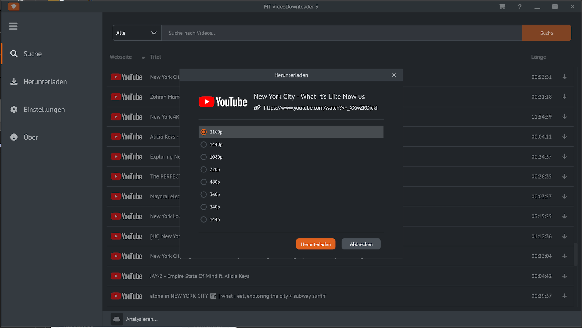Download-Auswahl in der Software