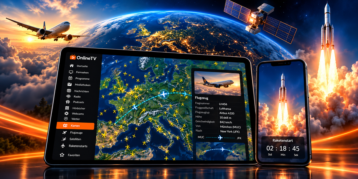 OnlineTV-Produktgrafik zu Flugzeugen, Satelliten und Raketenstarts