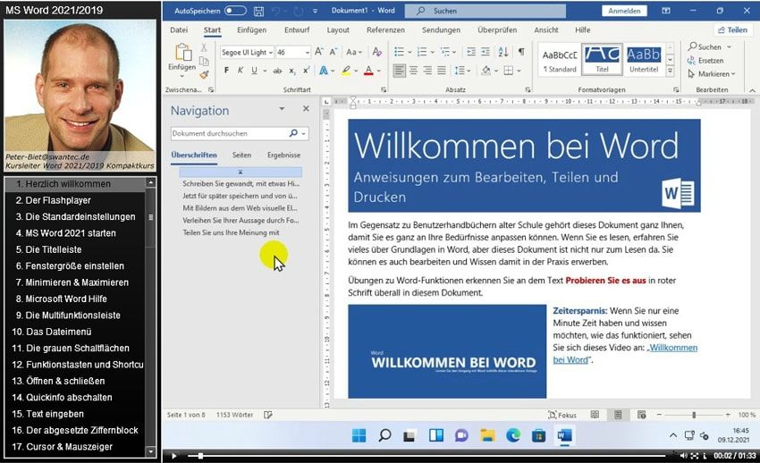 Insgesamt 9 Stunden Lernkurs für Word und Excel