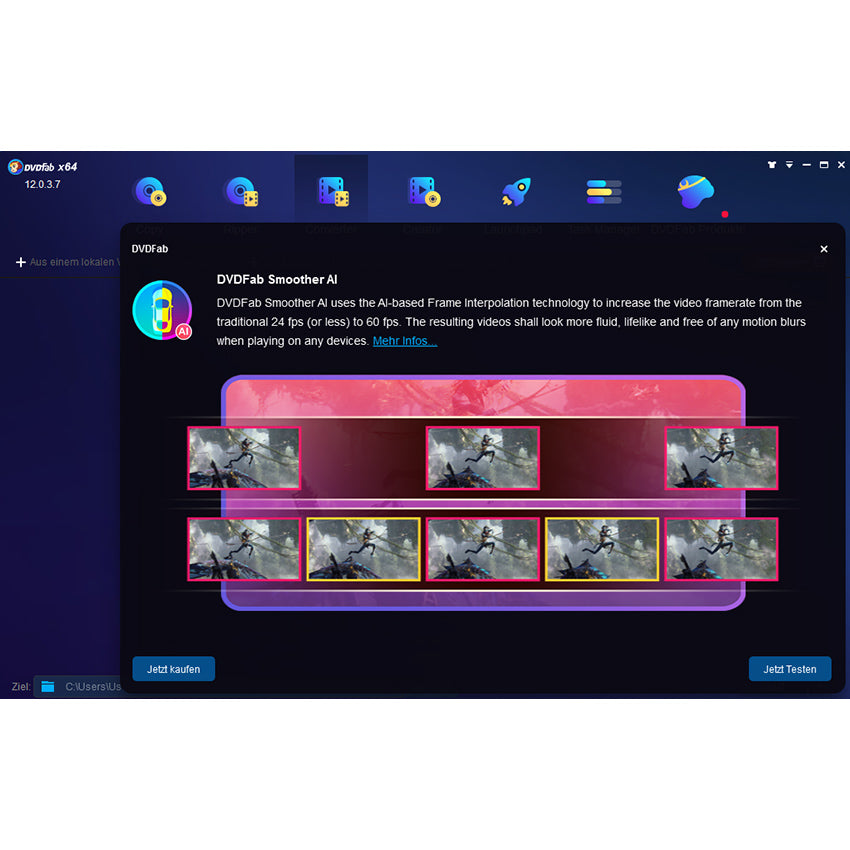DVDFab Smoother AI - Bildrate auf bis zu 60 FPS erhöhen und Videos flüssiger machen