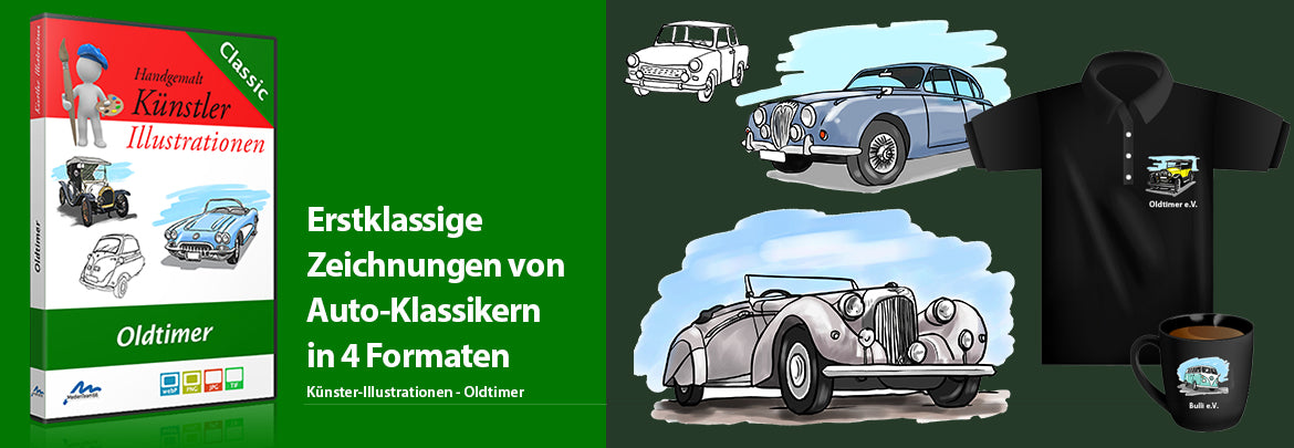 Künstler-Illustrationen - Auto-Klassiker wunderschön gezeichnet