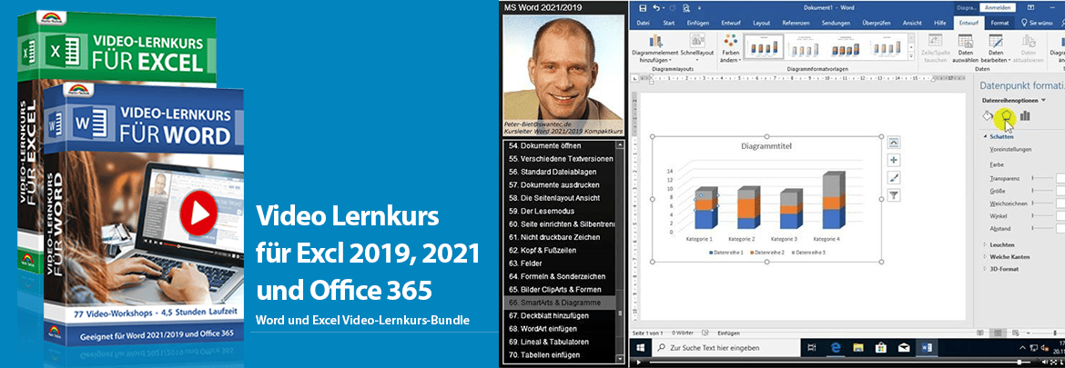 Insgesamt 9 Stunden Lernkurs für Word und Excel