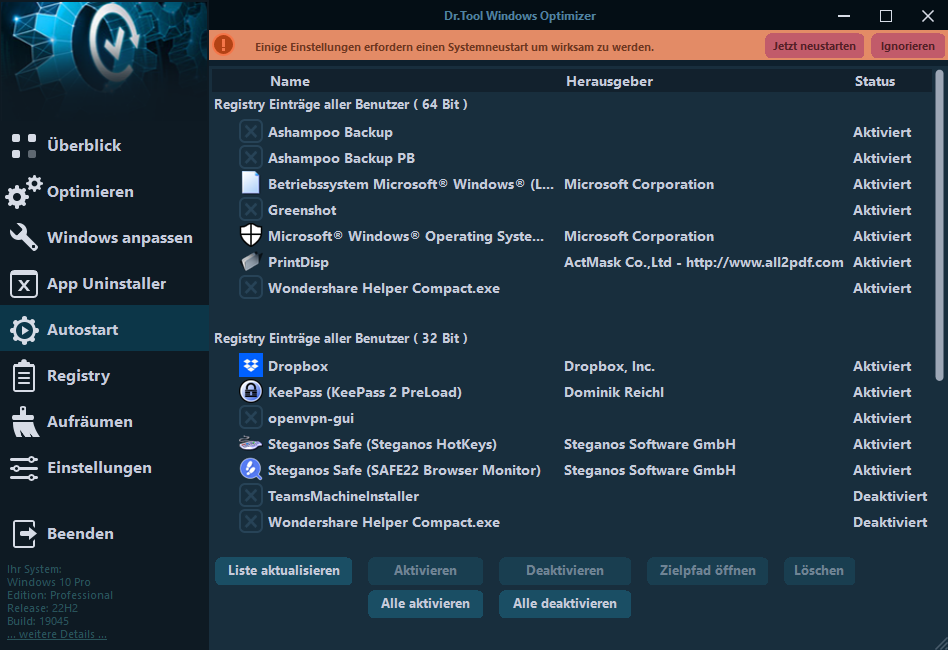 Umfangreiches Optimierungstool für Windows