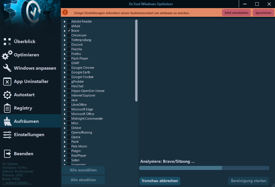 Umfangreiches Optimierungstool für Windows