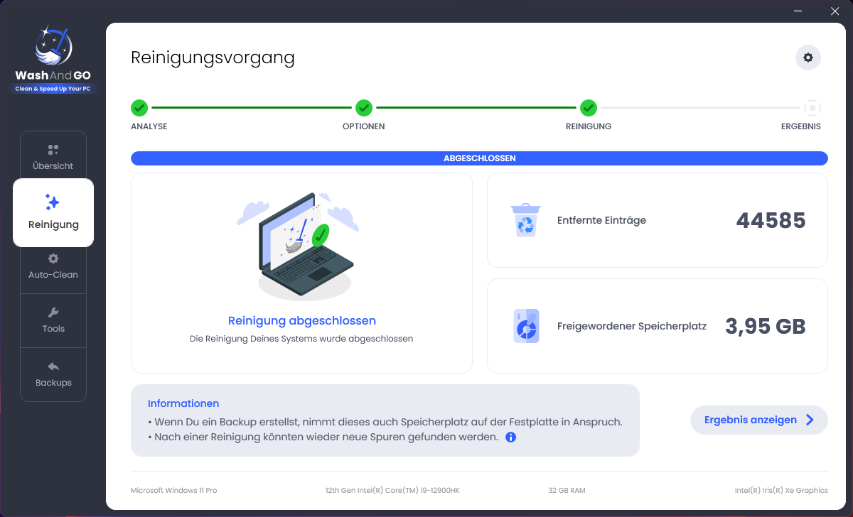 Entfernt überflüssigen Datenmüll von Ihrem PC