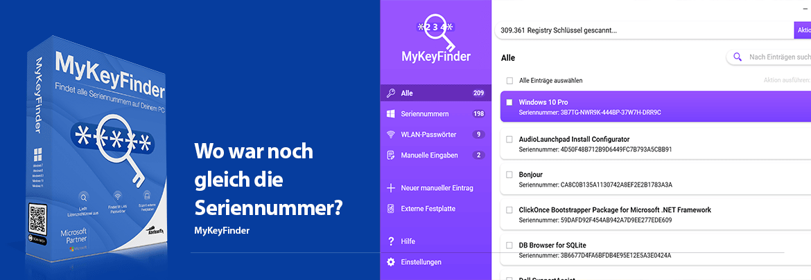 MyKeyFinder - Der Spürhund für Seriennummern
