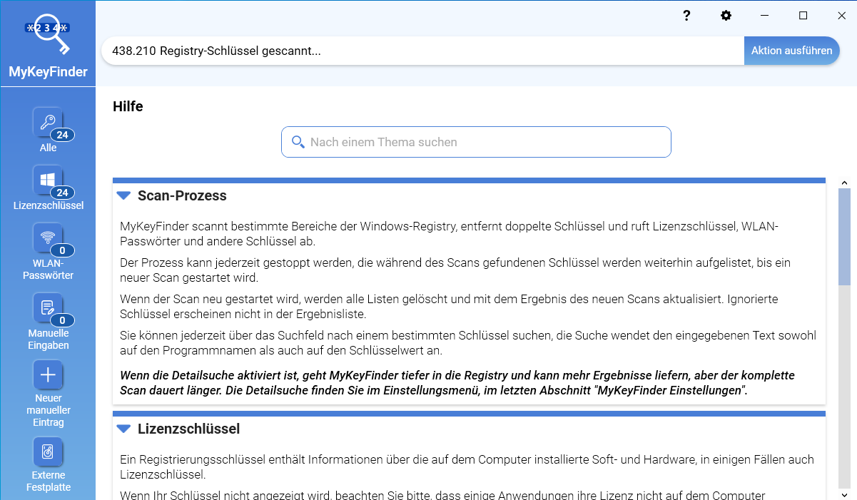 MyKeyFinder - Der Spürhund für Seriennummern
