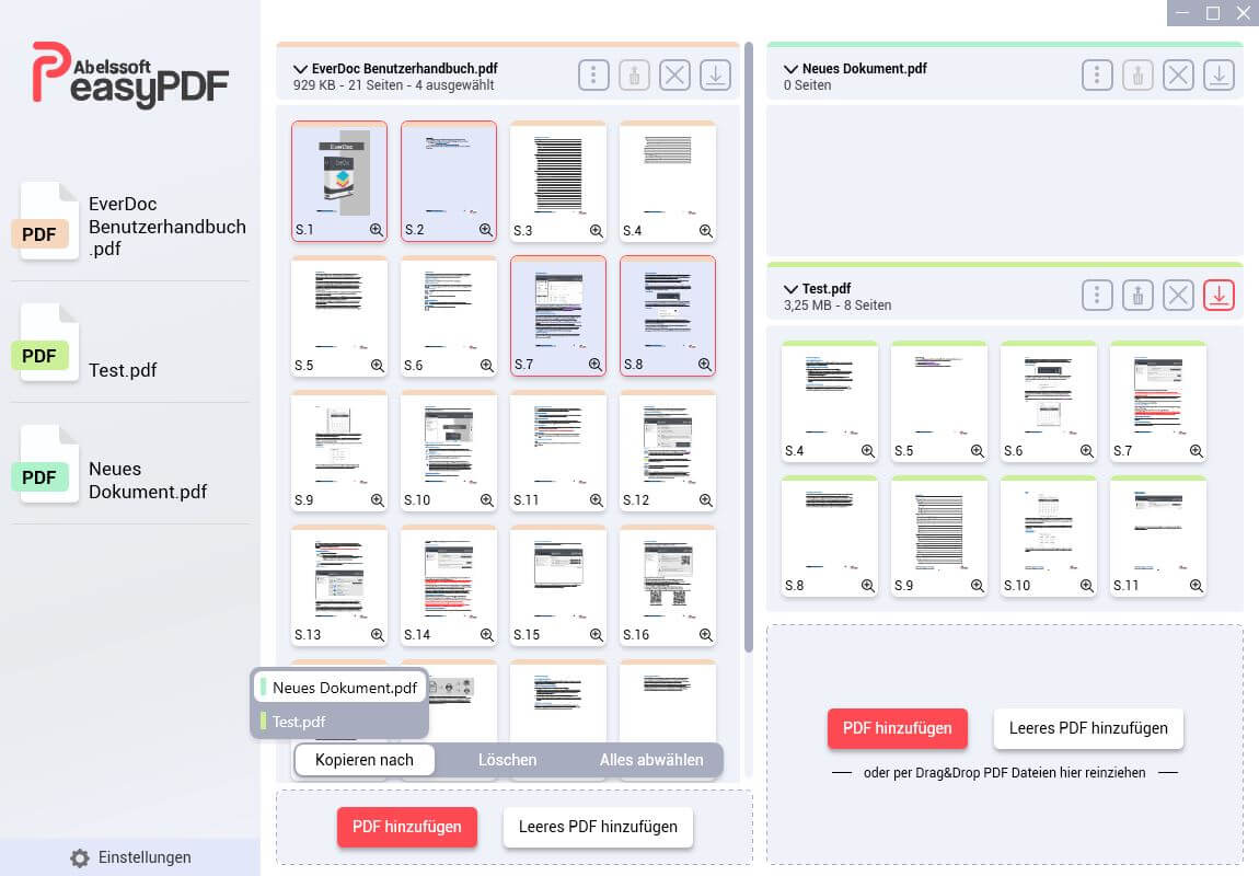 Per Drag and Drop PDF's zusammenfügen