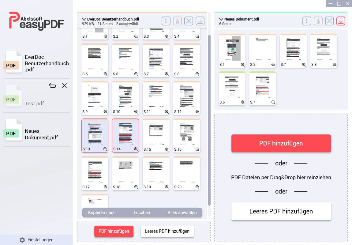 Per Drag and Drop PDF's zusammenfügen