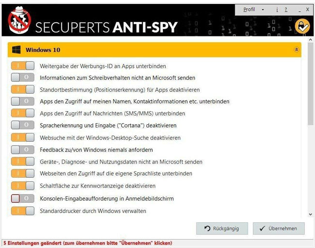 Anti-Spy für Windows 10 - Daten und Privatsphäre schützen