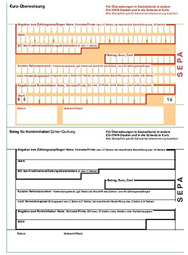 SEPA Überweisungsträger - Original Papier